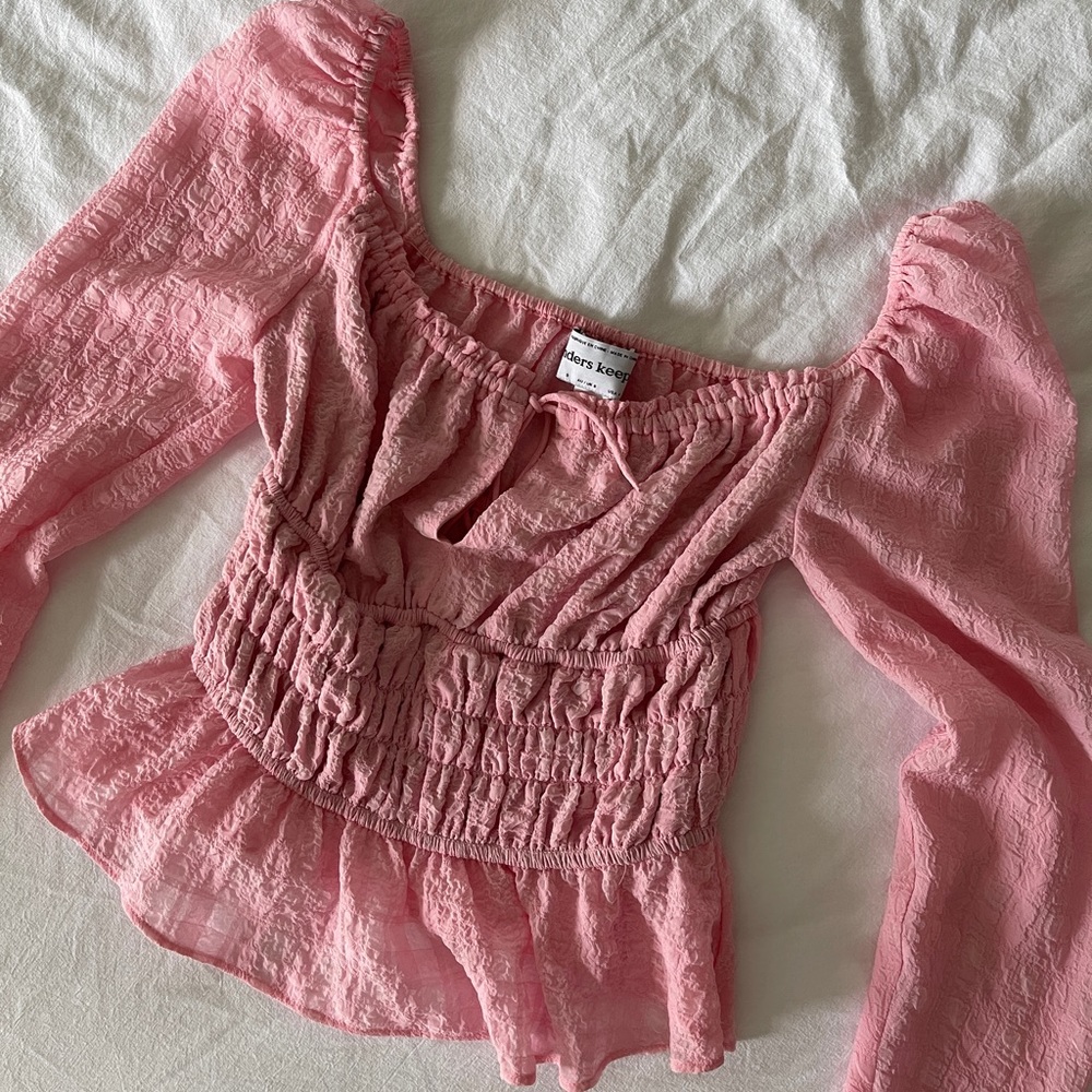 Pink Ruched Sheer Blouse - Picture 6 of 6